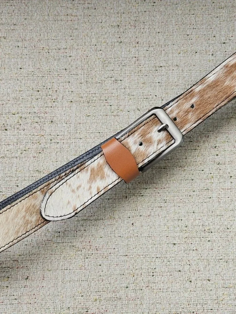 Handmade Belt Real Fur Brown/White Hair Waistband Pin Buckle Unisex Handmade